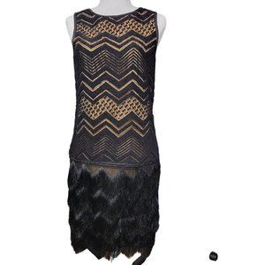 Max Studio Dress Womens Small Fringe ZigZag Flapper Black